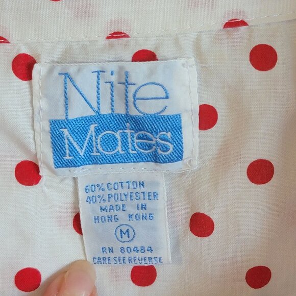 Vintage 80s Nightgown Womens Medium Night Shirt Red White Nite Mates Polka Dot - Picture 6 of 6